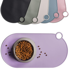 ne&no Silicone Bowl Mat for Cats and Small Dogs Cat Bowl Mat Waterproof Feeding Mat Non-Slip Silicone Mat with Hanging Loop 49 x 25 cm (Lilac)