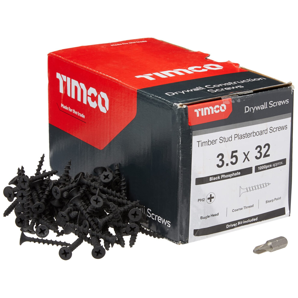Timco Ph2 Philips Coarse Drywall Screw - 3.5 X 32 - Box Of 1000 Dark/Grey