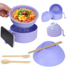 EOAMGO Ramen Bowl Set with Lid, Chopsticks and Fork - 1200ml Large Portable Soup Container, Microwave Safe, BPA Free Salad Bowl (Purple)
