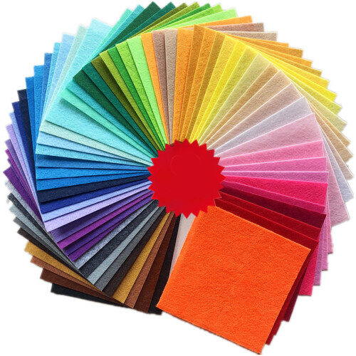 60 Pcs Coloured Felt Fabric Sheets, 60 Assorted Colour Polyester Soft Thick Felt Sheets