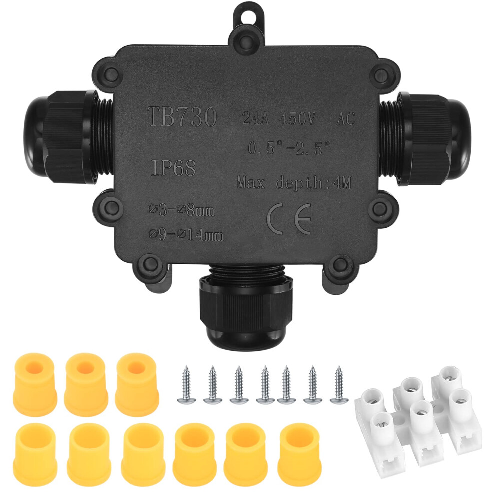 Ip68 Waterproof Junction Box, 3-Way Outdoor Electrical Connectors, External Sleeve Protection Box 5051226659126