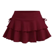 Breathable Polyester Pleated Skirt Low Rise-Burgundy M