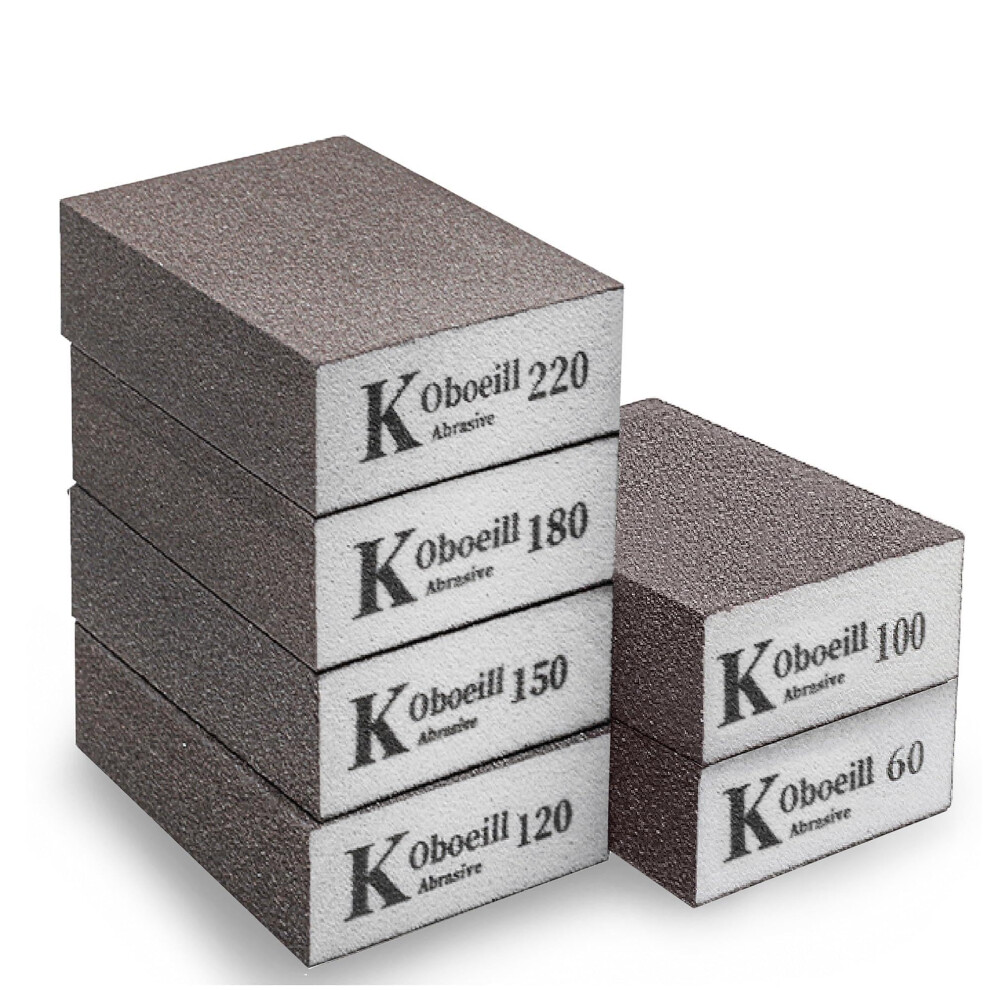 Sanding Block 6 Pieces, Sanding Sponges With 6 Grits (60,100,120,150,180,220) Coarse/Medium/Fine/Superfine, Wet And Dry Dual-Use Abrasive Pads 5051226640858