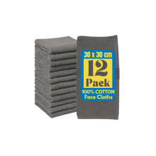 Symphony Flannel Face Cloth 12 Pack Washcloths Set for Sensitive Skin-Reusable Face Towels (30x30cm) for Unisex Adult Spa Gym Sport Beauty