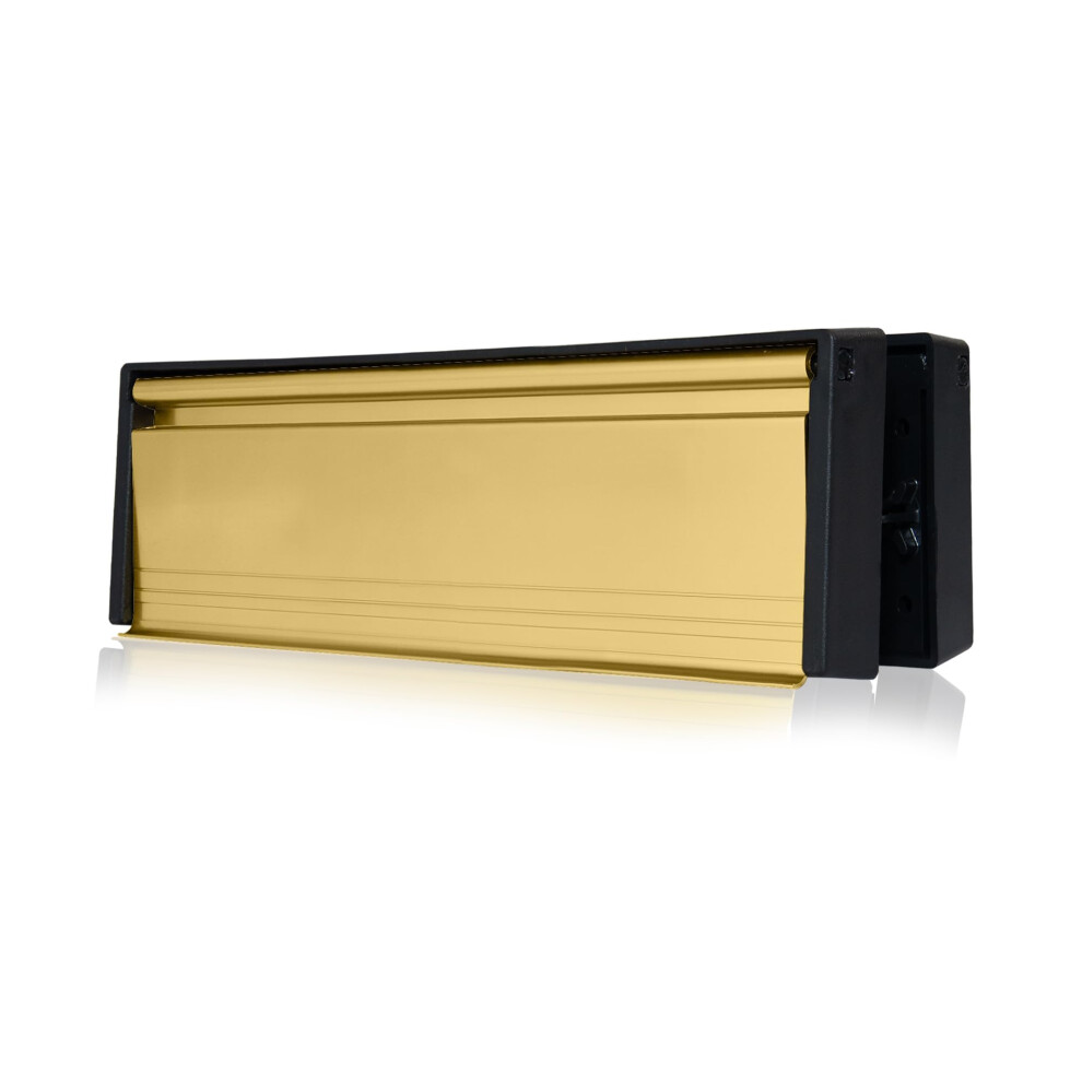 Uap Mailplate 12" Letterplate Polished Brass, Premium Draught Proof Postal Letterbox, Telescopic Sleeved Letter Box For Wooden 5051226641961
