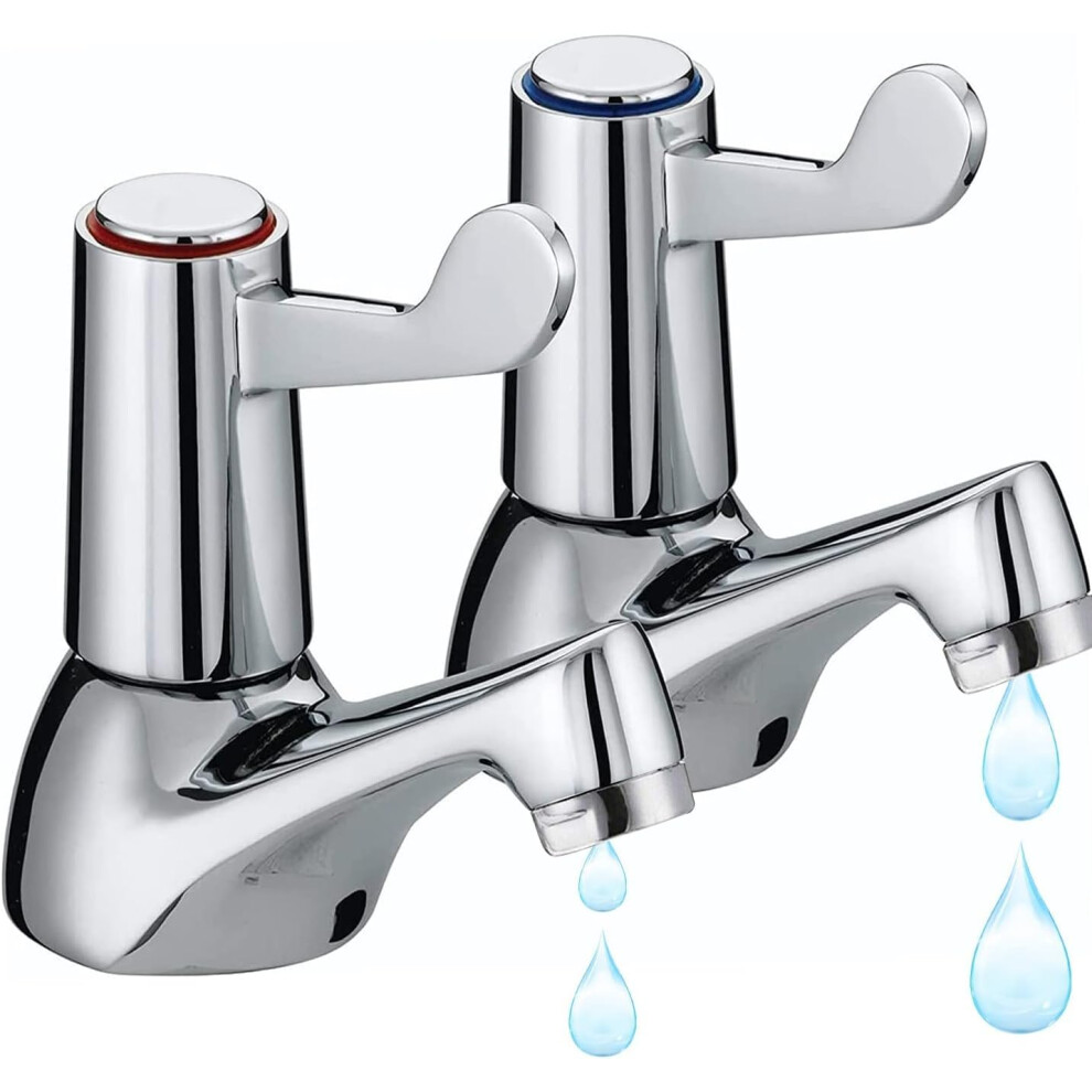 Pair Of Bathroom Basin Taps, Quarter Turn Basin Taps, Chrome Brass Pillar Hot And Cold Water Tap, Â¼ Turn Lever Sink Taps For Bath Kitchen 5051226660436