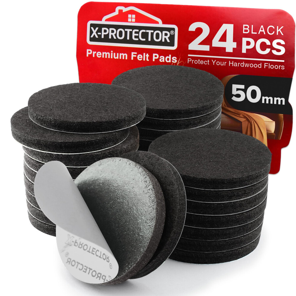 Felt Furniture Pads X-Protector - 24 Pcs 50Mm - Premium Felt Pads Floor Protector - Chair Felts Pads For Furniture Feet Wood Floors 5051226640315