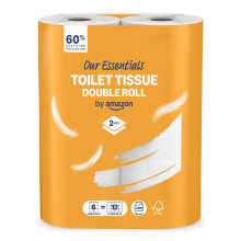 Our Essentials by Amazon Toilet Tissue Double Roll, 2-ply, 6 Rolls (1 Pack of 6), 400 Sheets per Roll
