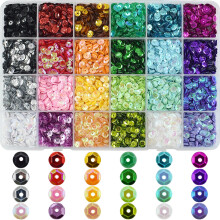 SHRJ 6mm Loose Cup Sequins, 24 Colors Bulk Rainbow Round Sequin Iridescent Embroidery Sequins for DIY Craft Sewing Nail Festival Costume Decoration