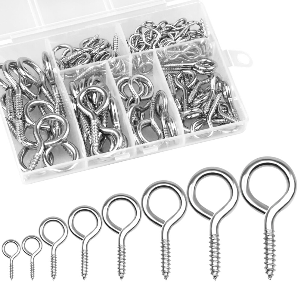 160Pcs Screw In Hooks Eye Bolts, Metal Ceiling Hook, 8 Sizes Heavy Duty Screw Eye Hooks, Eyelet Screws Vine Eyes Hook For Hanging Diy Craft 5051226656002