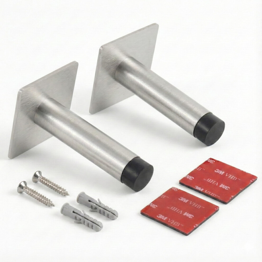 Affixers 2-In-1 Self Adhesive Door Stop & Screw Mount | Stainless Steel Heavy Duty Door Stop | Silver Door Stoppers For Floor & Skirting Boards 5051226661174