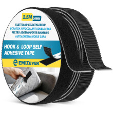 Emitever Hook and Loop Tape Heavy Duty, Multipurpose Strong Self Adhesive Double Sided Strip Sticky Back Mounting Tape, Black (20mm x 2.5m)