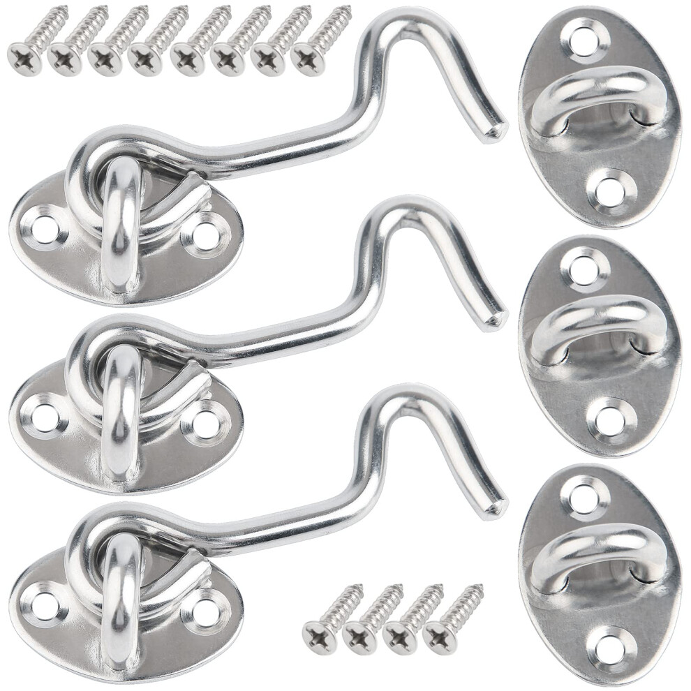 Dkbt Gate Hook And Eye Latch - 3 Pack 75Mm/3Inch Door Stainless Steel Cabin Hooks Solid Barn Swivel Window For Garage Sliding Bedroom Bathroom(Silver) 5051226652981