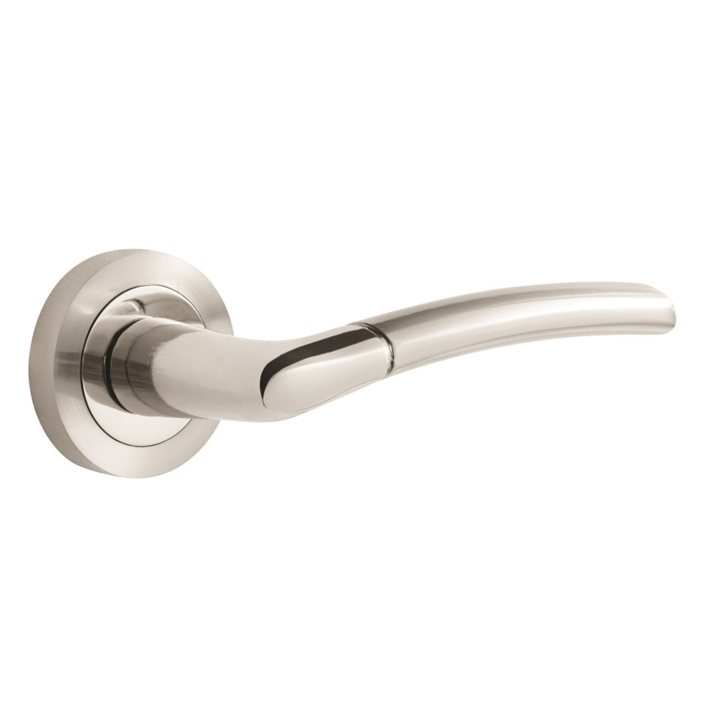 Designer Levers - Augusta Lever On Rose Door Handle - Dual Finish - Polished And Satin Nickel - 1 Pair - Fixings Included - Interior Use 5051226644276