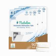 Natulim Dishwasher Tablets ? 90 Count ? Water Soluble & Biodegradable Tablets for Dishwashers detergent ? 6-in-1 Formula ? Deep Cleaning, Glass Protec
