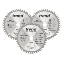 Trend Wood Circular Saw Blades, 165mm Diameter, 20mm Bore, 48 Teeth, 2.2mm Kerf, +15 Hook, TCT, Fine Finish, 3 Pack, CSB/165/3PK/A