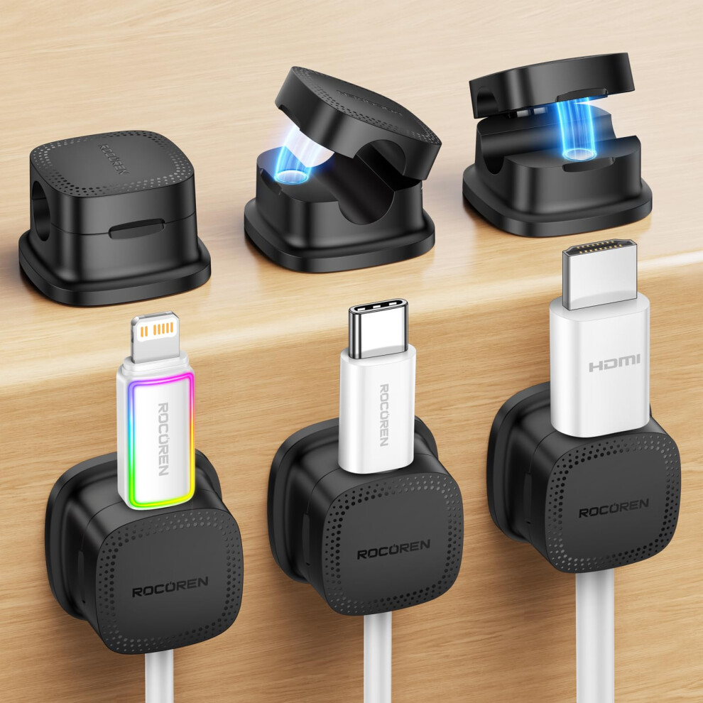 Rocoren Cable Holder Clips, 6 Pack Magnetic Desk Cable Cord Organiser, Usb Charger Cable Tidy, Strong Adhesive Wire Management For Nightstand 5051226647451