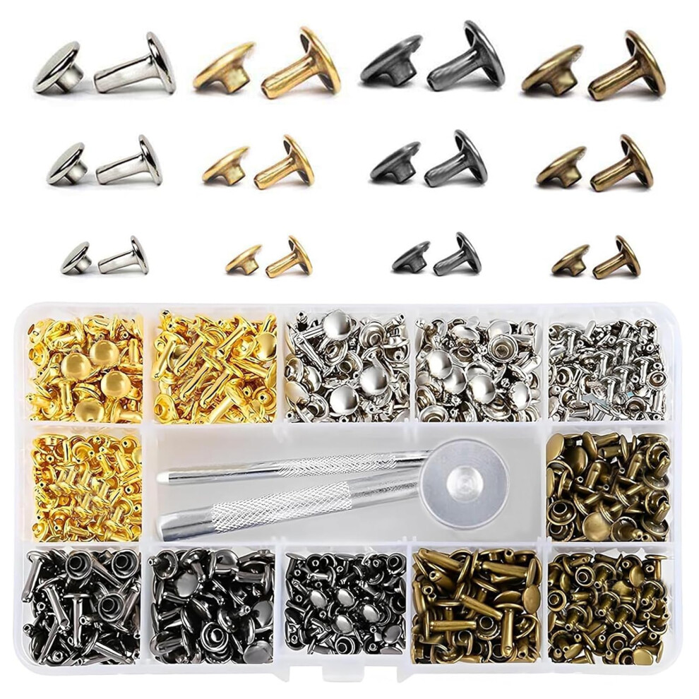 180 Sets Rivets For Leather, 3 Sizes Leather Rivets Kit Metal Double Cap Tubular Studs Rivet With Fixing Tool Kit For Bag Making 5051226647666