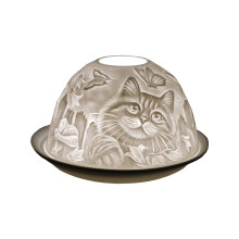 Cello Porcelain Tealight Holder Dome - Cat Design with 3D Projection Image & Message Scented Unscented LED Candle Wax Warmer Animal Lovers Nature