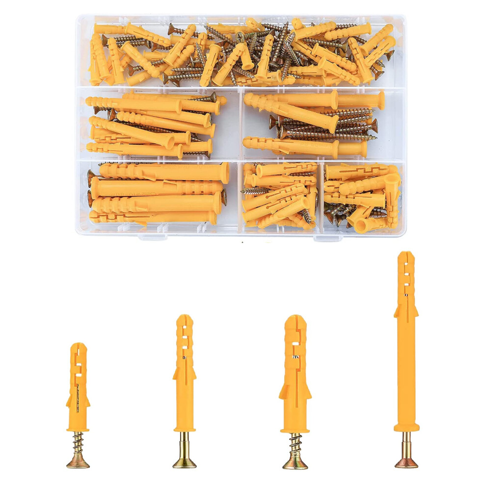 110 Pcs Wall Plugs & Anchors Set Â 4 Sizes M6/M8 Hollow Wall Anchors For Brick, Concrete, Masonry, Drywall 5051226659546