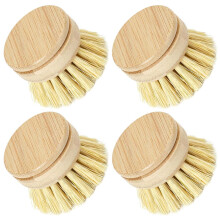 Wooden Washing Up Brush, 4Pcs Replacement Brush Heads for Eco Dish Brushes, Bamboo Dish Brushes Interchangeable Soft Bristle Refills for Washing and