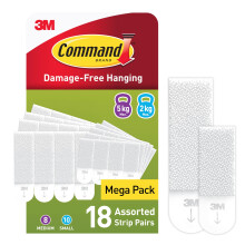 Command Picture Hanging Strips, Value Pack - 10 Pairs of Small (20 Strips), 8 Pairs of Medium (16 Strips) Adhesive Strips