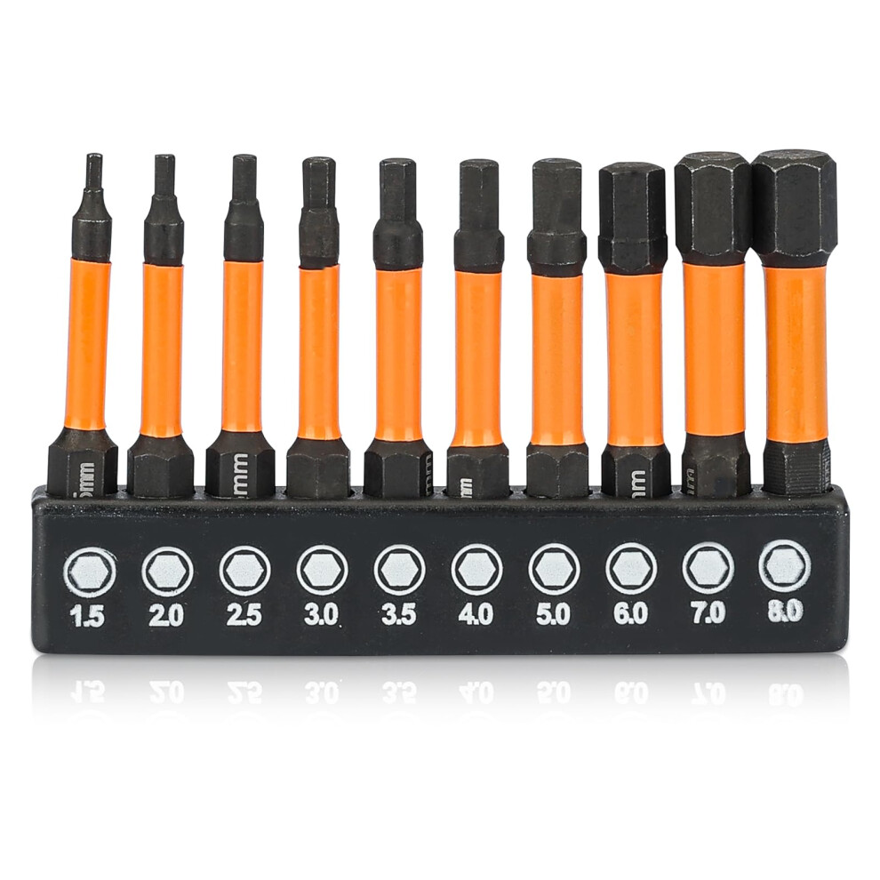 10 Pcs Hex Allen Key Drill Bit Set, Allen Wrench Drill Bit Set, 1/4Â Hex-Shank Magnetic Drill Impact Driver Screwdriver Bits 5051226645518