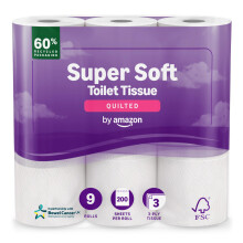 by Amazon Super Soft Toilet Tissue, 3-ply, 9 Rolls (1 Pack of 9), 200 Sheets per Roll, FSC Certified