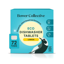 Bower Collective Eco Dishwasher Tablets 72 Pack, Plastic Free Natural Dishwasher Pods, Plant Based, 87% Naturally Derived