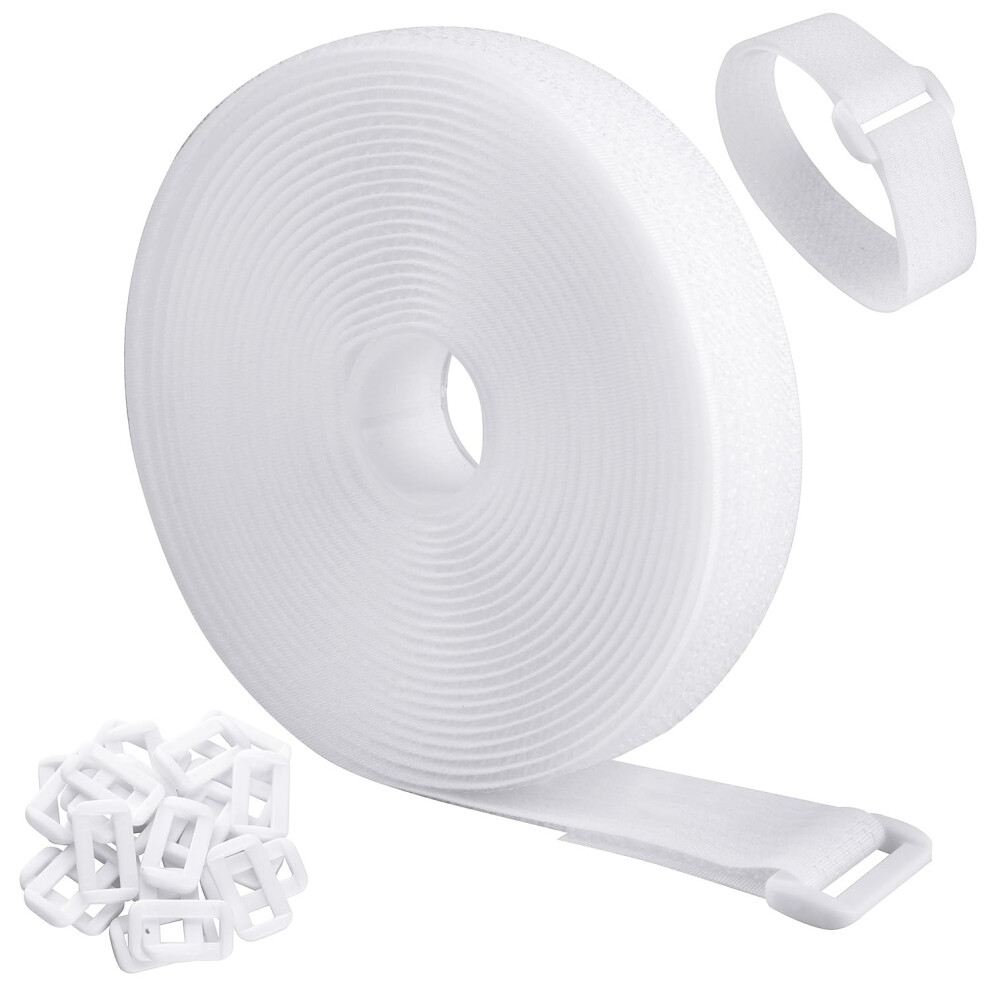 Wszjinb 5M X 2Cm Adjustable Cable Straps With 25 Buckles, Free Cut Length, White Reusable Fastening Cable Ties 5051226659461