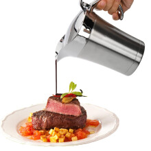 Stainless Steel Gravy Boat, 450ml Sauce Jug with Hinged Lid and Handle, Double Wall Insulated Gravy Jug Ideal for Gravy Custard Cream Sauce