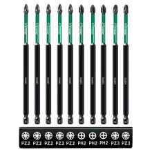 Pronese 10 pcs 150 mm PZ2 & PH2 & PZ3 Magnetic Impact Driver Bits, Long S2 Steel Magnetic Drill Bits