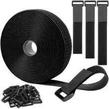 6m Straps Adjustable Cable Straps with 30 Buckles, Hook and Loop Straps, Free Cut Length, Reusable Nylon Securing Cord Ties for Organizer or Storage