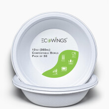ECOWINGS 12oz (360ml) Disposable Bowls: Sustainable Serving Solutions for Parties. Replace Plastic Mixing Bowls and Paper Bowls with Biodegradable