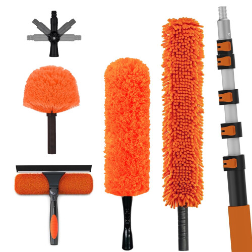LAANPOLE 7.2m Feather Duster Kit with Telescopic Pole, Extendable Microfiber Duster for High Ceiling