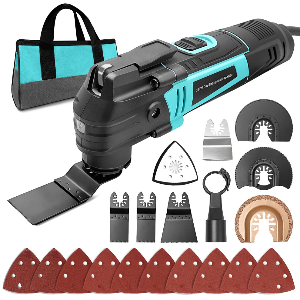 Bluemars 300W Oscillating Multifunction-Tool, 6 Variable Speeds & 3.2 Oscillation Angle, Tool-Free Blade Change, 17Pc Accessories Kit For Sanding 5051226639449