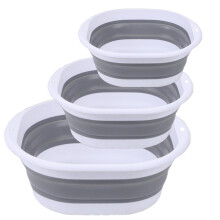 Collapsible Wash Basin 3 Pack, Foldable Dish Tub, Space-Saving Collapsible Sink Camping for Dishing, Fruit, Beverage Tubs, Hiking & Home (Grey)