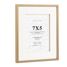 Fabian Clarke London Oak Colour Wooden Picture Photo Frame with Off White Double Mount to Hang Portrait or Landscape (7x5)