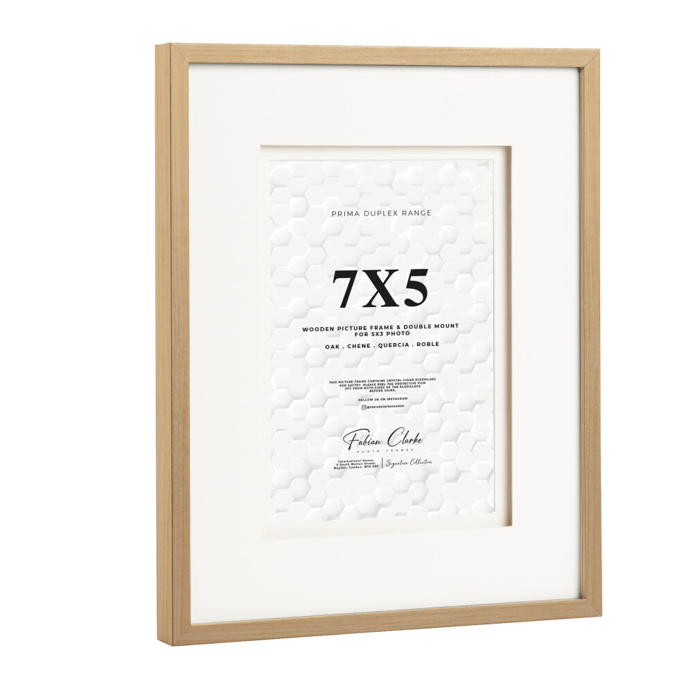 Fabian Clarke London Oak Colour Wooden Picture Photo Frame With Off Double Mount To Hang Portrait Or Landscape (7X5) White 5051226703775