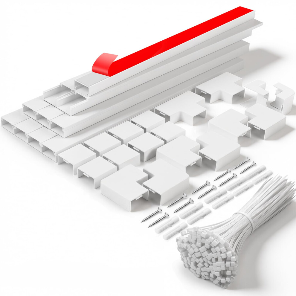 Flow Fire 30X15mm White Cable Trunking, 4M Self Adhesive Cable Conduit Management Trunking For Wall Mounted Tv Cable Tidy (10X L400mm, W30mm H15mm) 5051226643286