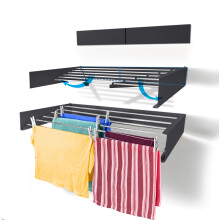Step Up Laundry Drying Rack, Wall Mounted, Retractable Clothes Drying Rack, 25kg Capacity, 6 metres with Wall Template and Long Drill Bit - 100cm Grey