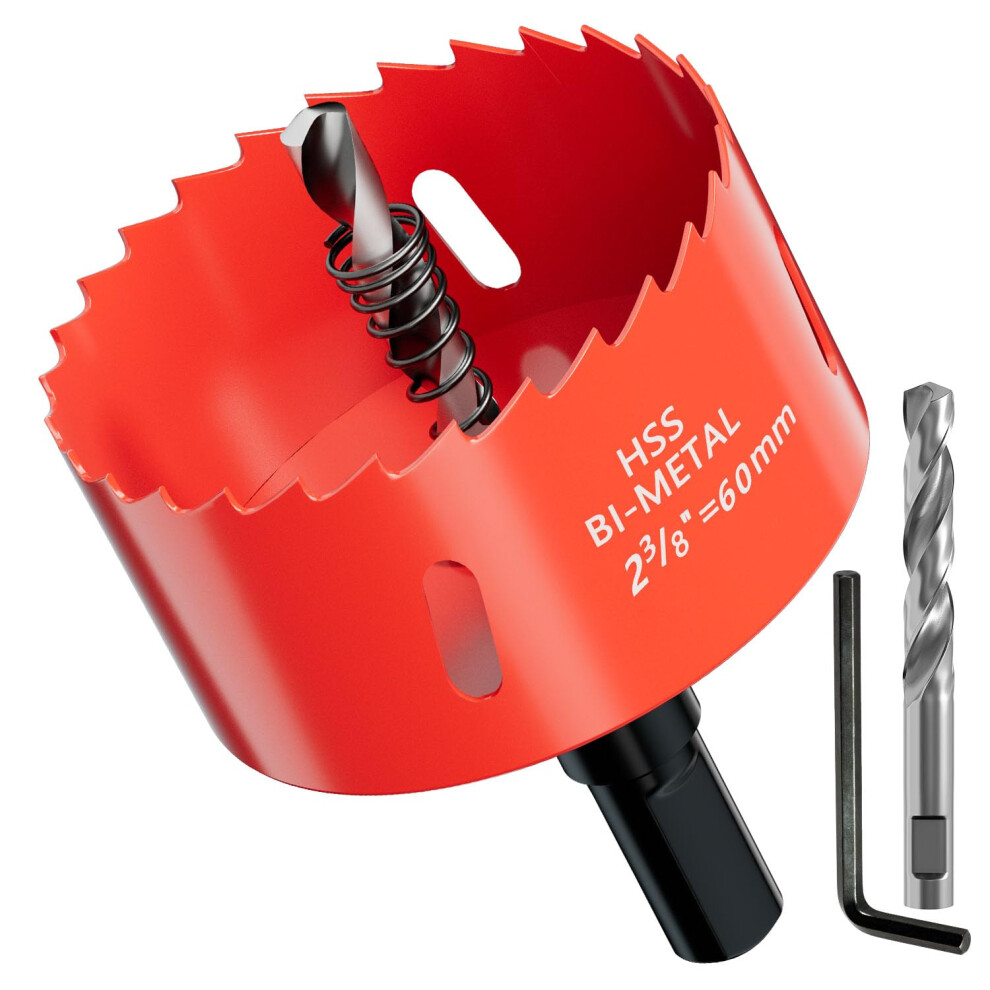 Garhwal Bi-Metal Hole Saw 60 Mm With Arbor And Pilot Bit - Smooth Fast Cutting For Wood, Plywood, Plastic, Drywall, Thin Metal Sheets, And More 5051226646683