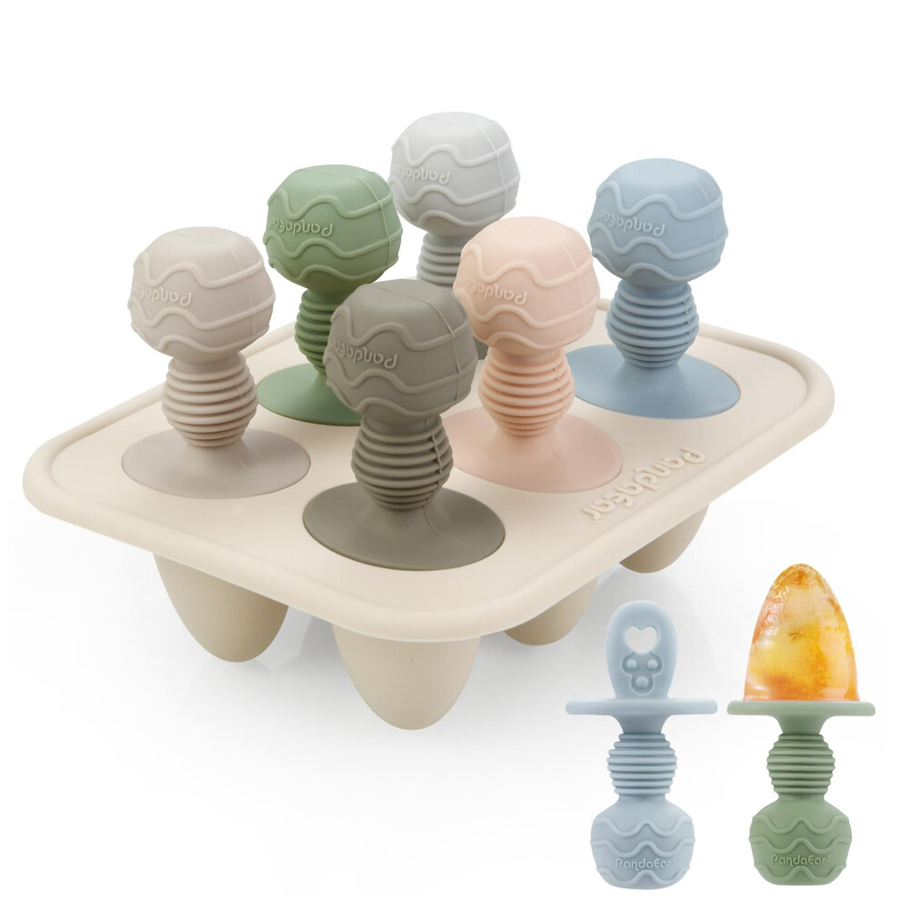 Pandaear Silicone Toddler Ice Lolly Mould With Sticks, 6-Cavity Popsicle Molds, Mini Frozen Breastmilk Ice Pop Cream Moulds For Infant
