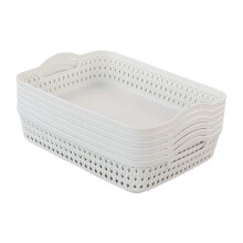 Callyne Set of 6 White Small Plastic Storage Basket Tray with Handle, Plastic Storage Baskets for Shelves