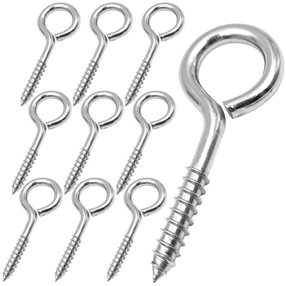 Ygaohf 2.5 Inches Eye Hooks Screw - 10 Pcs Stainless Steel Heavy Duty Eye Bolts Screw In, 200 Lbs Capacity, Rust And Corrosion Resistant 5051226646775
