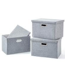 AlphaHome Set of 3 Storage Boxes with Lid, Collapsible Storage Basket for Closet and Shelf (Glaucous Grey, XLarge - 3 Pack)