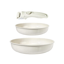 GiPP Pots and Pans Set Non Stick,3PCS White Granite Nonstick Cookware Sets with Detachable Handle,Induction Kitchen Set Removable Handle,RV Cookware