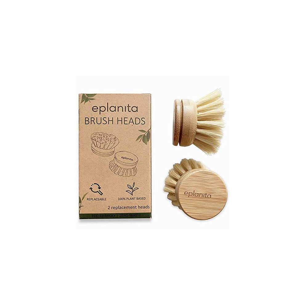 Eplanita Replacement Brush Heads For Bamboo Dish Brush, Sisal Bristle Refills, Agave Cactus Fibres, Kitchen Eco Scrubber, Plastic Free Washing Up 5051226713859