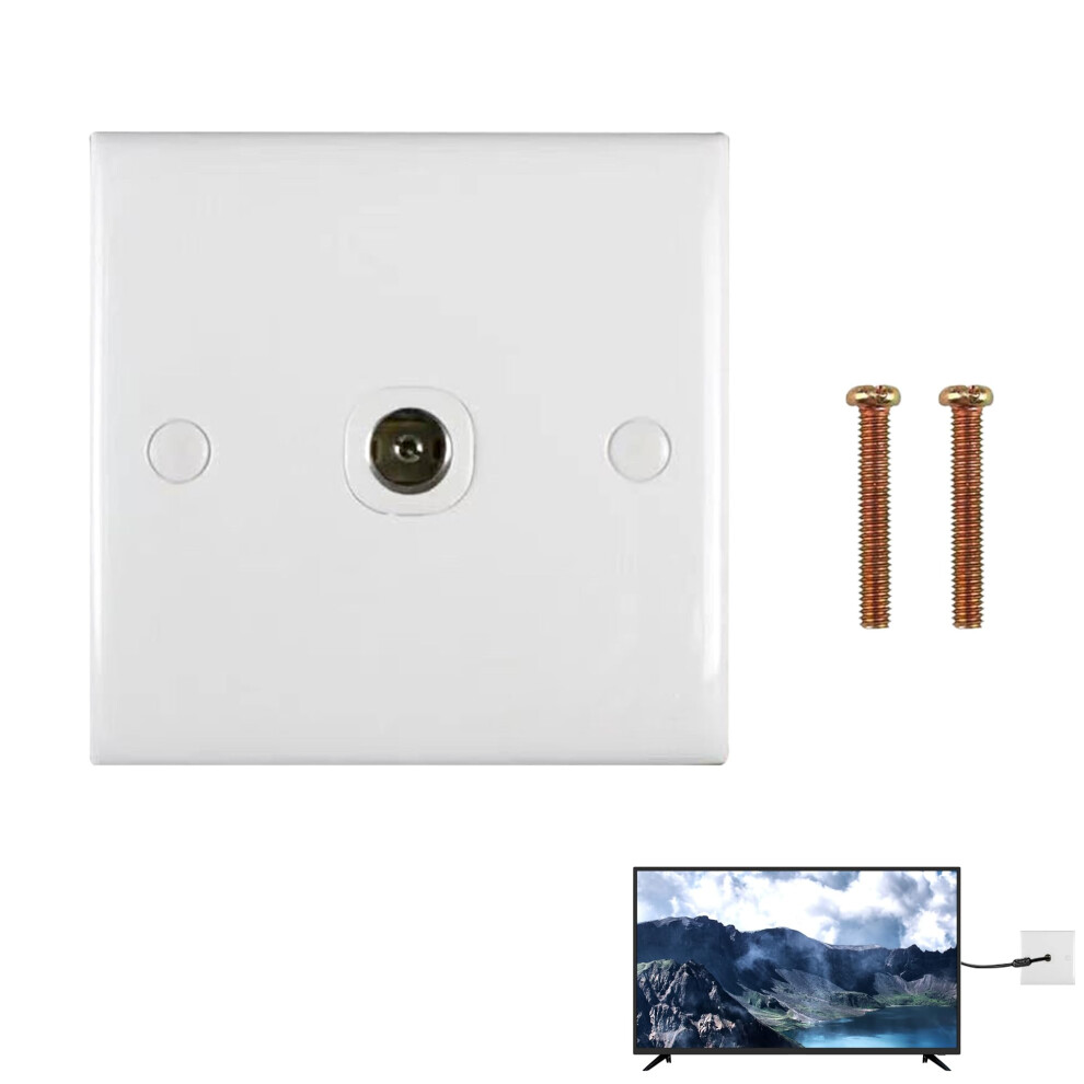 1Pcs White Tv Aerial Socket Coax Wall Faceplate Single Tv Coaxial Aerial Wall Socket Plate Outlet 50/60Hz Aerial Junction Flame Retardant Materials 5051226647567