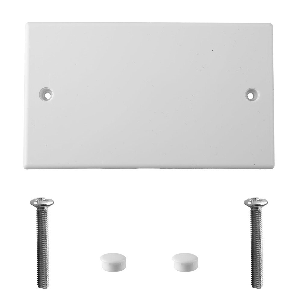 Tabanzhe 1Pc Double Blanking Plate Cover 2 Gang Universal White Plug Socket Faceplate Blank Plate With Screws For Electrical Sockets Back Box 5051226647116